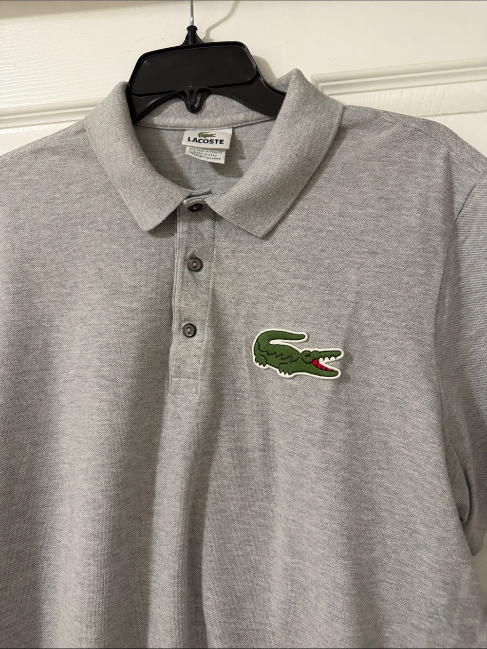 Lacoste Men's Light Gray Polo with Green Crocodile Logo